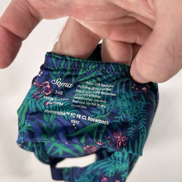 Soma Bra Women's 34B Green Floral Underwire Padded Center Clasp Stretchy - Picture 6 of 6